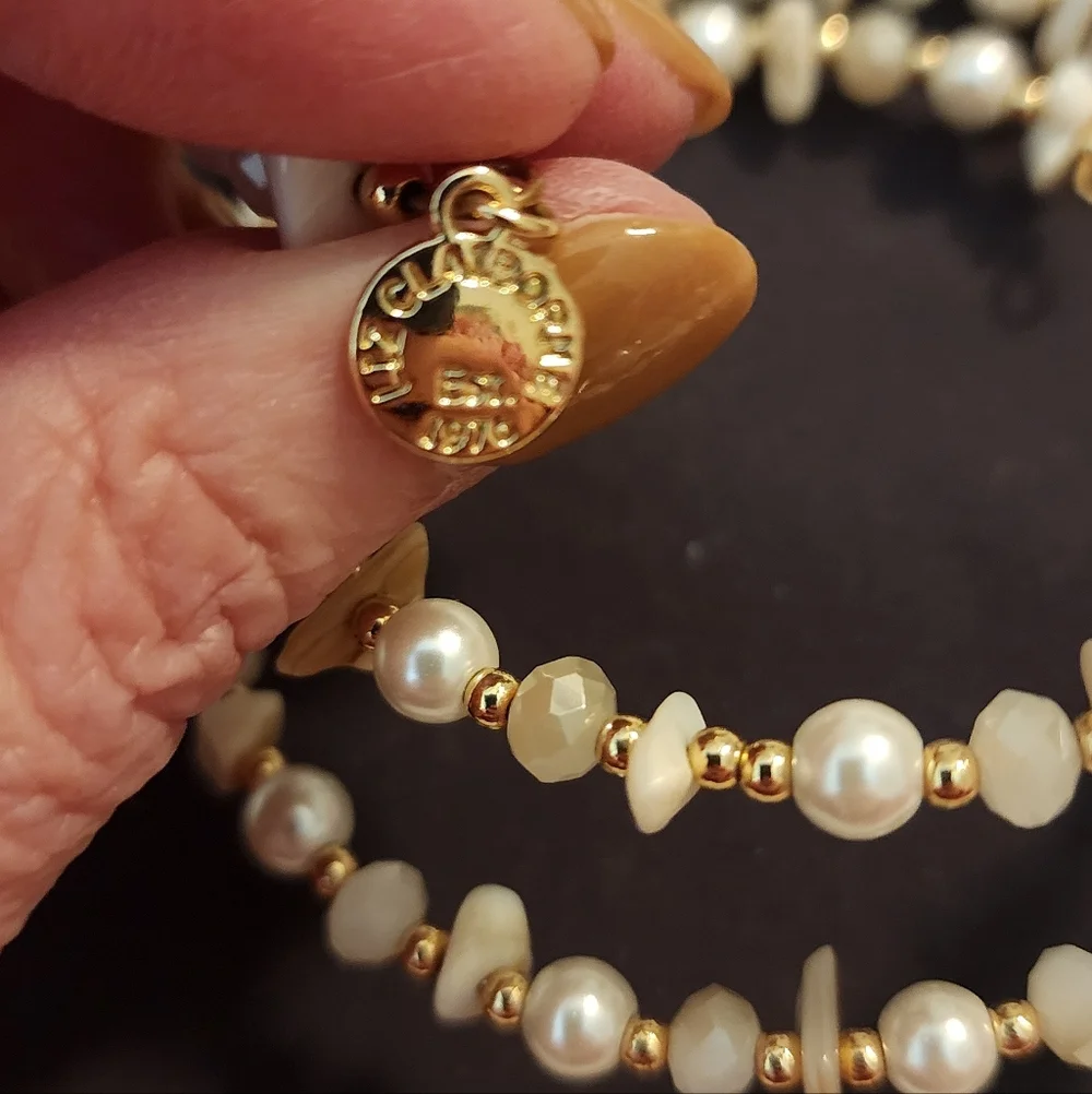 Vintage Liz Claiborne 1975 Goldtone and Pearl Spiral Bracelet Fits Large Wrist